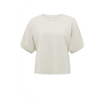 YAYA T-shirt with elastic puff sleeves, light beige melange