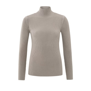 YAYA Fine rib fitted sweater, moon rock dark sand