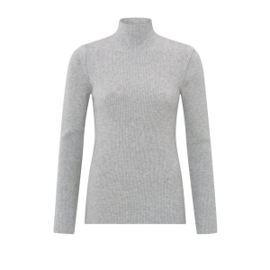 YAYA Fine rib fitted sweater, medium grey melange