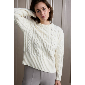 YAYA Cable sweater with rib, off white