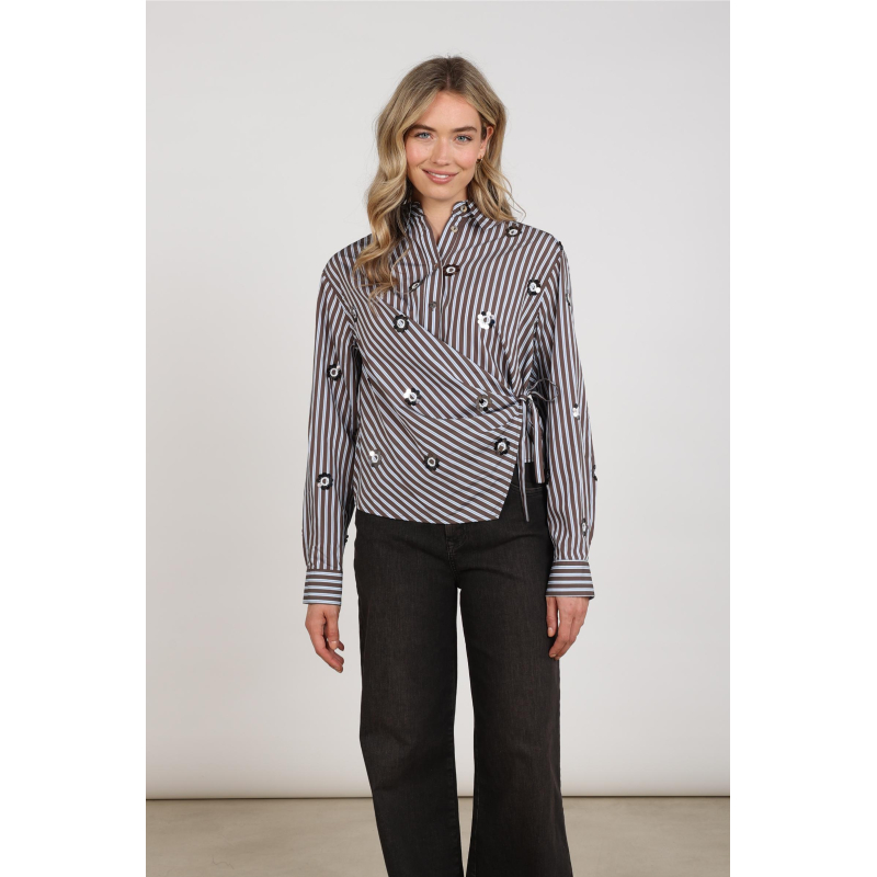 Nukus amy blouse stripe chocolate/sky