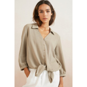 YAYA Knotted cropped blouse, army green