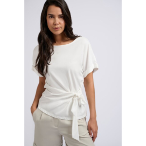 YAYA Round neck top with knotted detail, blanc de blanc white