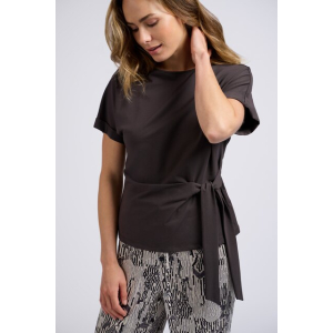 YAYA Round neck top with knotted detail, licorice black