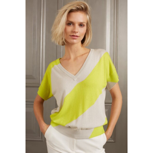 YAYA Diagonal wide stripe sweater short sleeves, neon yellow dessin