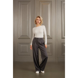 YAYA Jersey wide leg trousers with pleads, anthracite