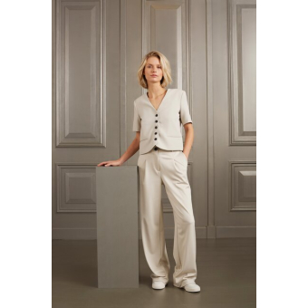 YAYA Jersey wide leg trousers with pleads, moonstruck grey