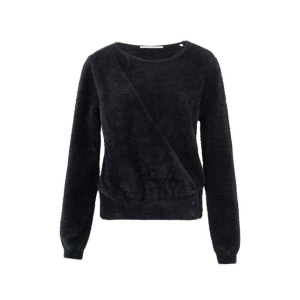 YAYA Fluffy overlaping cardigan, black