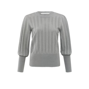 YAYA Lurex pointelle sweater, light metal grey