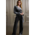 YAYA Jersey velours wide leg jumpsuit, dark metal grey