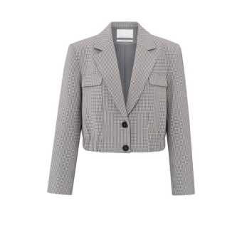 YAYA Woven checked short blazer jacket, feather grey dessin