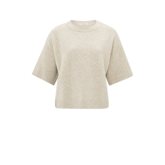 YAYA Round neck sweater with rib sleeves, light beige melange