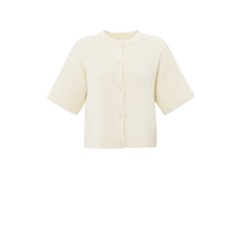 YAYA Cardigan with wide short sleeve, off white knit