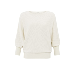 YAYA Boatneck jaquard sweater ¾ sleeves, off white