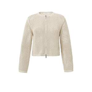 YAYA Mesh stitch cardigan with zipper, summer sand