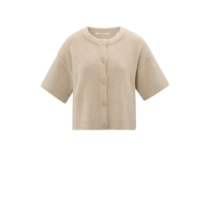 YAYA Cardigan with wide short sleeve, humus beige melange