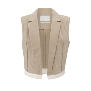 YAYA Cotton woven sleeveless gilet jacket with contrast hem, twill beige