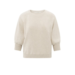 YAYA Sweater with round neck and half long raglan sleeves, nature melange