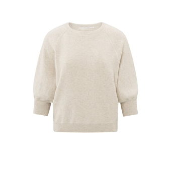 YAYA Sweater with round neck and half long raglan sleeves, nature melange