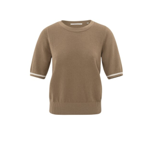 YAYA Textured sweater round neck short sleeve, caribou brown