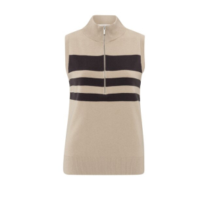 YAYA Sleeveless blockstripe sweater with zipper, humus beige dessin