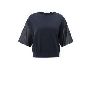 YAYA Boatneck sweater with transparent sleeves, total eclipse blue