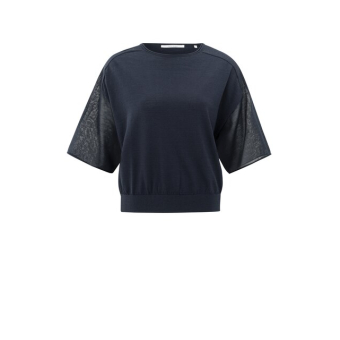 YAYA Boatneck sweater with transparent sleeves, total eclipse blue