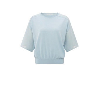 YAYA Boatneck sweater with transparent sleeves, baby blue