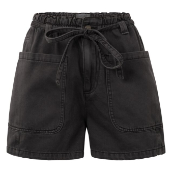 YAYA Garment dye woven high waist cargo short, washed black