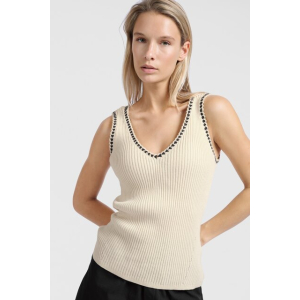 YAYA Rib tanktop with fun detail at edge, summer sand YAYA Rib tanktop with fun detail at edge, summer sand