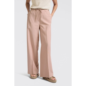 YAYA Woven wide leg trousers with elastic satin contrast waitband, soft mauve pink YAYA Woven wide leg trousers with elastic satin contrast waitband, soft mauve pink