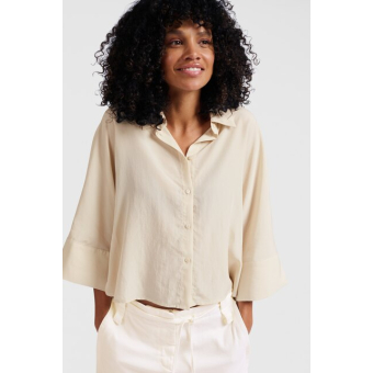 YAYA Cropped loose fit blouse, chipmunk brown