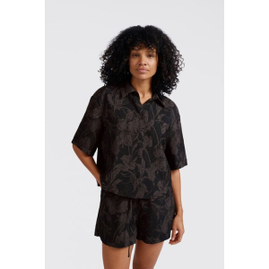 YAYA Printed short sleeve blouse, washed black dessin YAYA Printed short sleeve blouse, washed black dessin