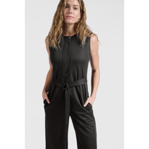 YAYA Jersey sleeveless jumpsuit with placket detail, washed black YAYA Jersey sleeveless jumpsuit with placket detail, washed black