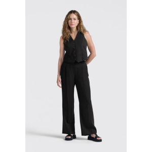 YAYA Linen mix woven wide leg trousers - L32, washed black YAYA Linen mix woven wide leg trousers - L32, washed black