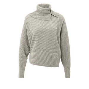 YAYA Batwing sweater with collar long sleeve, brownish grey melange