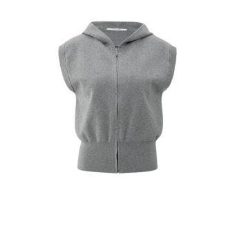 YAYA Sleeveless knitted hoody, medium grey melange