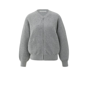 YAYA Textured knitted bomber long sleeve, medium grey melange