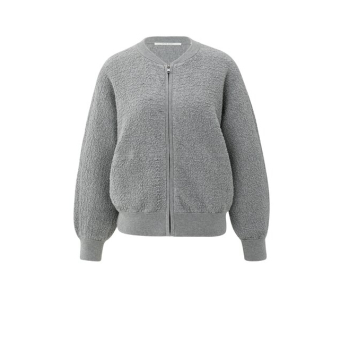 YAYA Textured knitted bomber long sleeve, medium grey melange