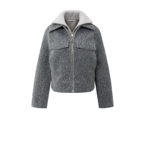 YAYA Short oversized boucle jacket, black oyster melange