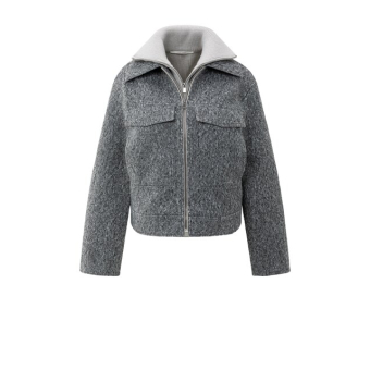 YAYA Short oversized boucle jacket, black oyster melange