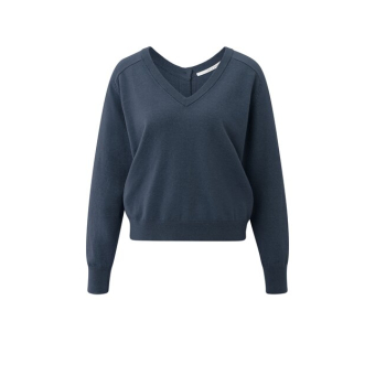 YAYA  Double v-neck sweater with buttons, china blue melange
