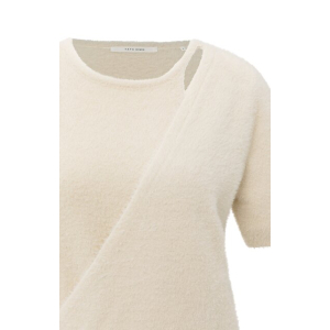 YAYA Fluffy cardigan overlaping short sleeve, chalk white