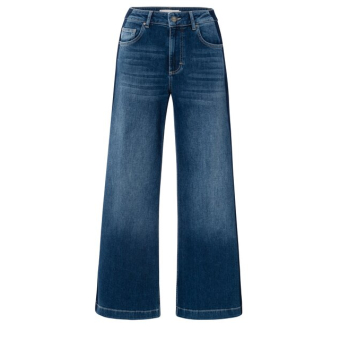 YAYA high waist wide denim w. tape - L30, dark blue denim