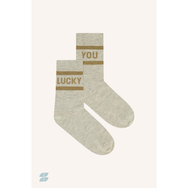 By-bar lucky sparkle grey socks, gold