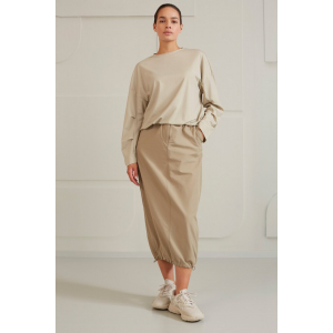 YAYA Nylon cargo midi skirt with elastic, winter twig beige