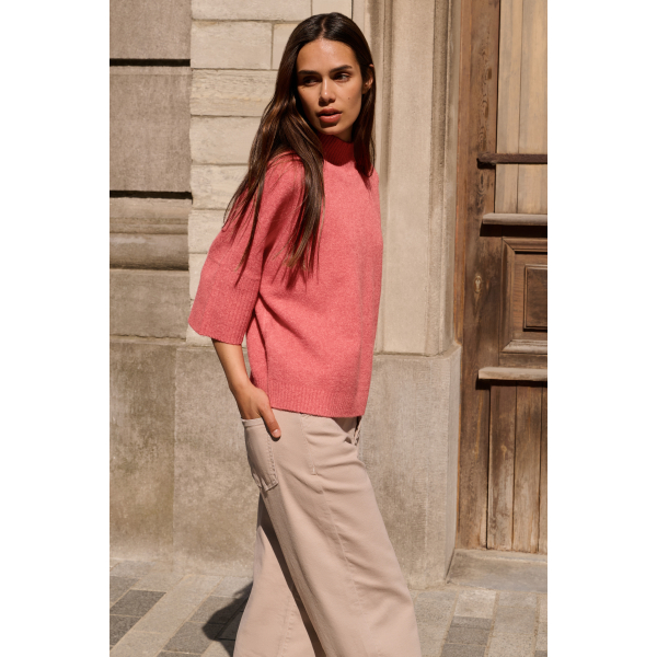 YAYA Sweater with rib sleeves rose red melange