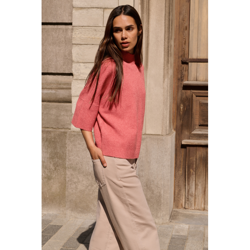 YAYA Sweater with rib sleeves rose red melange