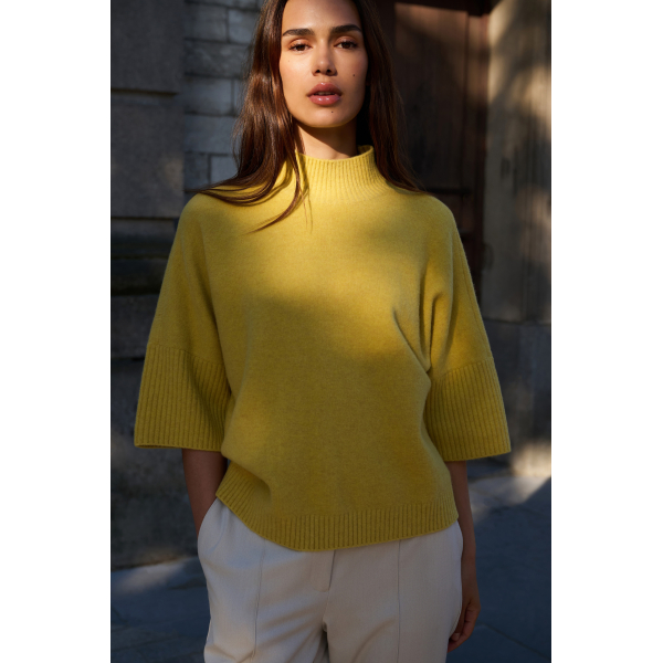 YAYA Sweater with rib sleeves dried moss green melange