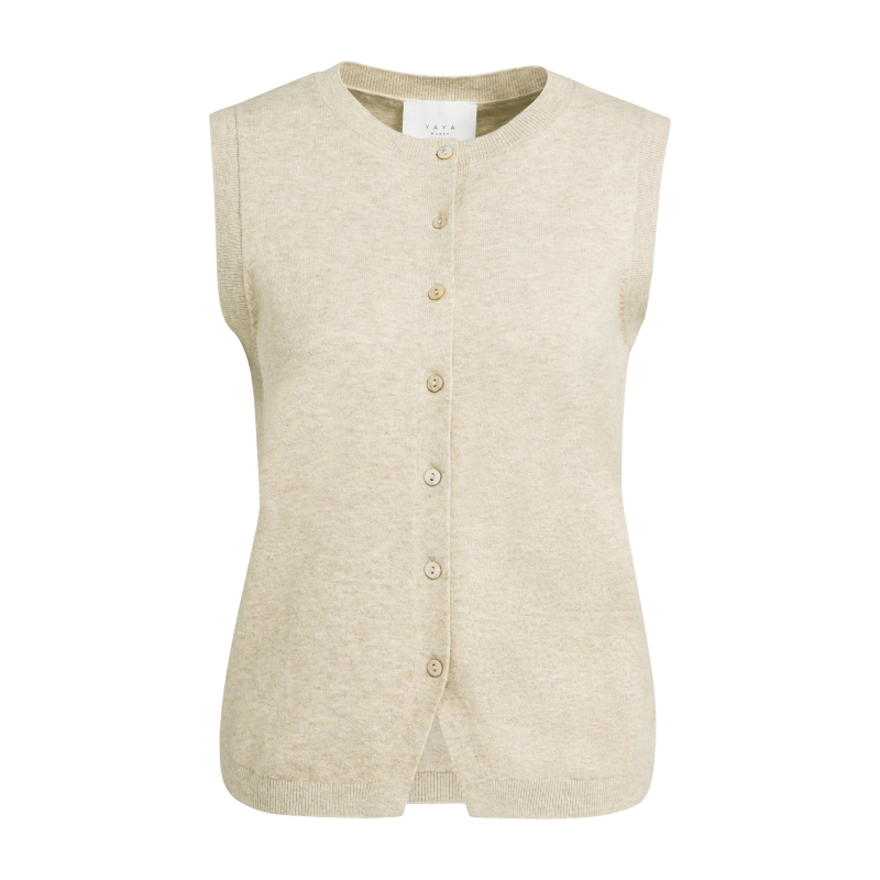 YAYA Gebreide spencer met knopen light beige